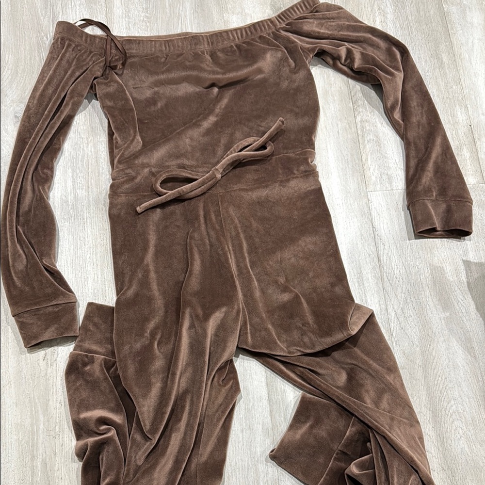 Fashion Nova Brown Off-Shoulder Jumpsuit
